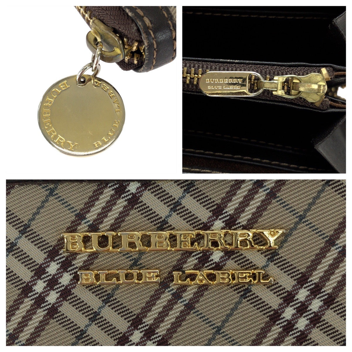 23077
BURBERRY BLUE LABEL バーバリーブルーレーベル チェック柄 ベージュ ブラウン ゴールド金具 ナイロン / レザー 長財布 ロングウォレット レディース ABP5