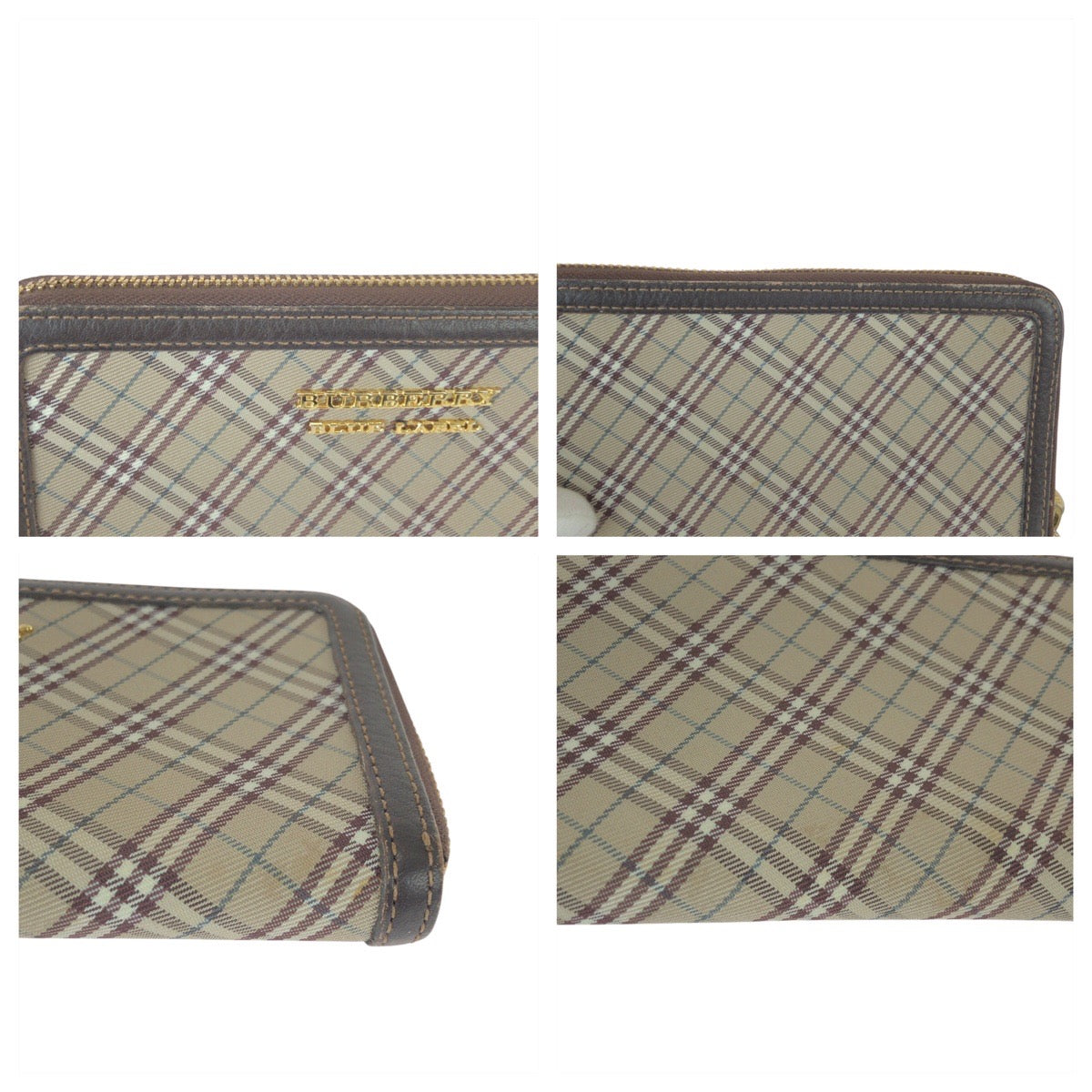 23077
BURBERRY BLUE LABEL バーバリーブルーレーベル チェック柄 ベージュ ブラウン ゴールド金具 ナイロン / レザー 長財布 ロングウォレット レディース ABP5