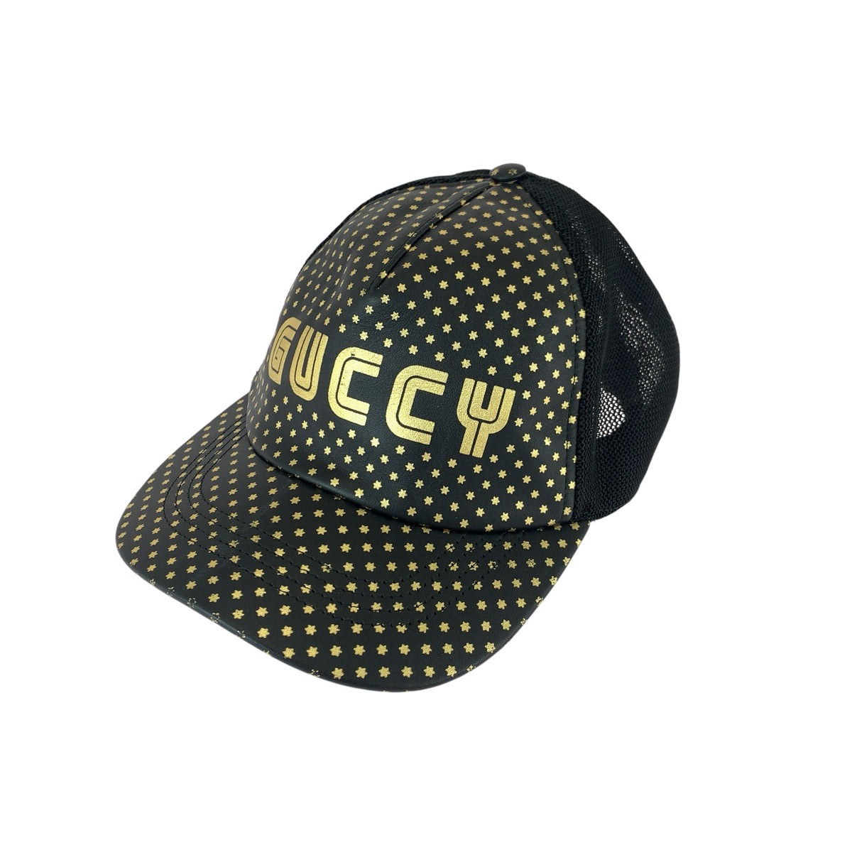 23084
GUCCI グッチ SEGAコラボ ブラック 黒 ゴールド レザー / ナイロン 426887 キャップ 男女兼用 メンズ A28