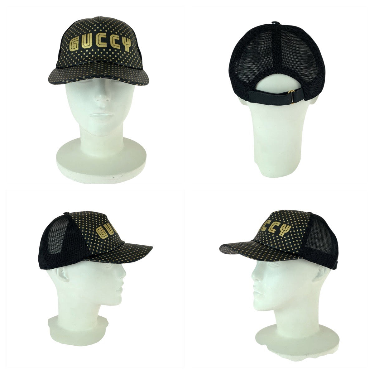 23084
GUCCI グッチ SEGAコラボ ブラック 黒 ゴールド レザー / ナイロン 426887 キャップ 男女兼用 メンズ A28