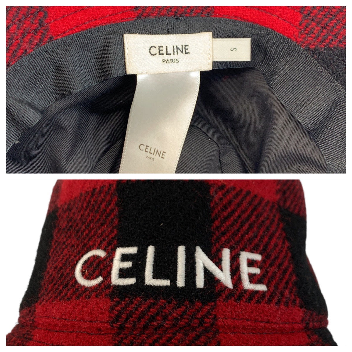 23087
CELINE セリーヌ チェック レッド ウール / ポリエステル / コットン バケットハット レディース A35