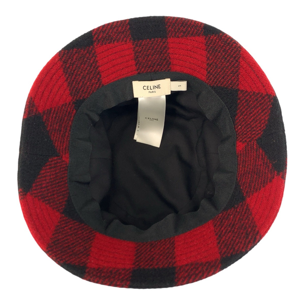 23087
CELINE セリーヌ チェック レッド ウール / ポリエステル / コットン バケットハット レディース A35