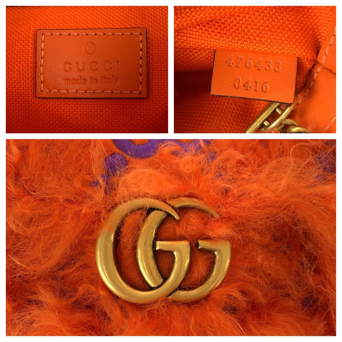 23092
GUCCI グッチ GGマーモント オレンジ ゴールド金具 ファー / レザー 476433 ショルダーバッグ ポシェット レディース A80