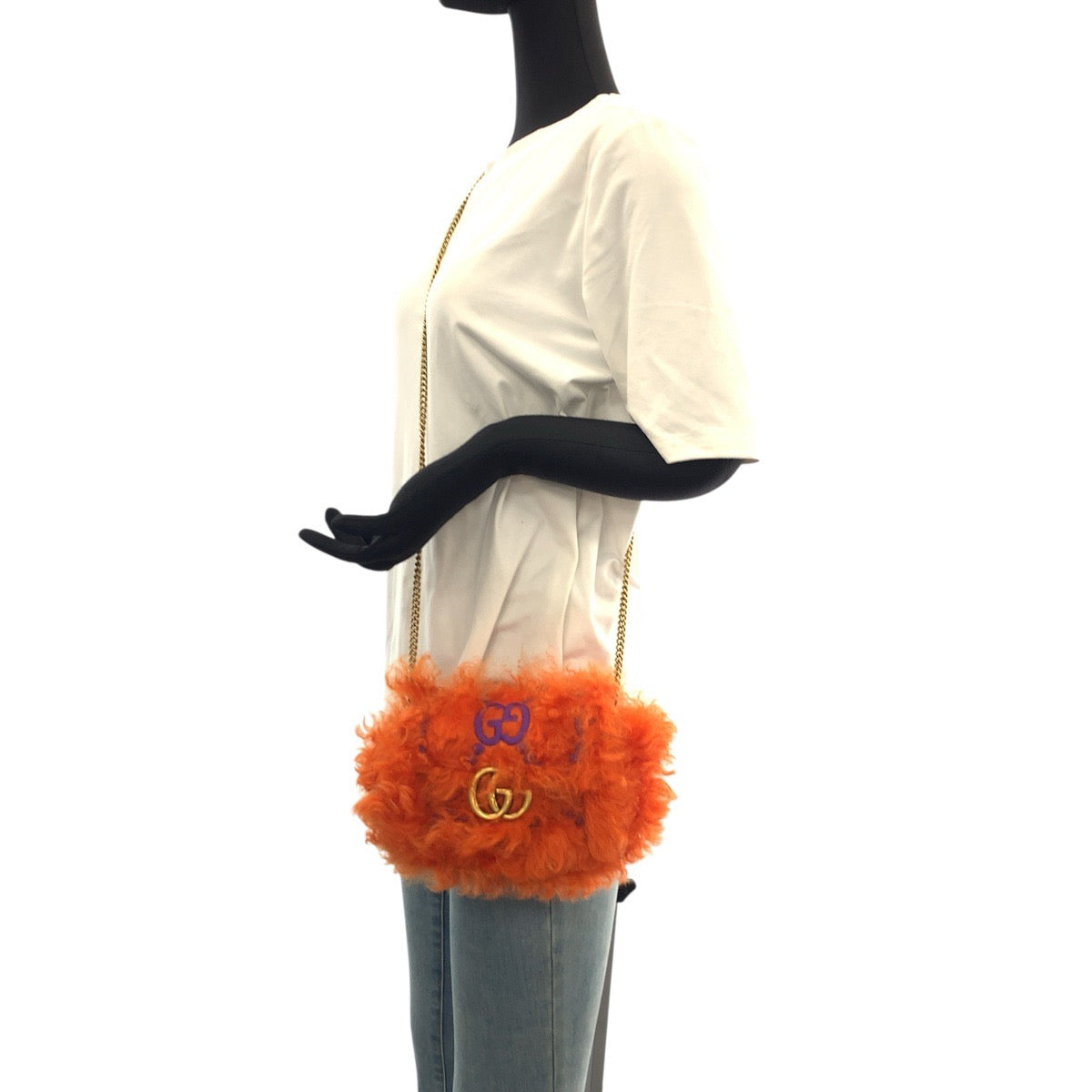 23092
GUCCI グッチ GGマーモント オレンジ ゴールド金具 ファー / レザー 476433 ショルダーバッグ ポシェット レディース A80