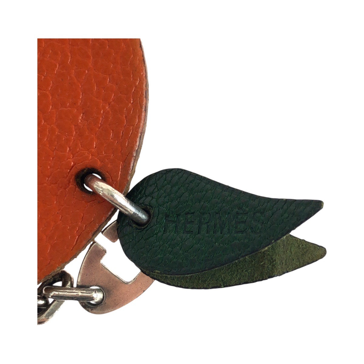 23104
HERMES エルメス フルーツチャーム オレンジ グリーン シルバー金具 レザー バッグチャーム レディース AB8