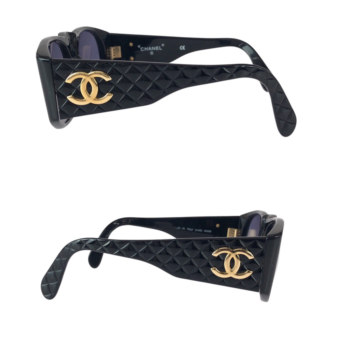 23105
CHANEL シャネル ヴィンテージ マトラッセ ココマーク ブラック 黒 ゴールド金具 プラスチック / メタル 01450 94305 サングラス 男女兼用 ウェリントン レディース A24