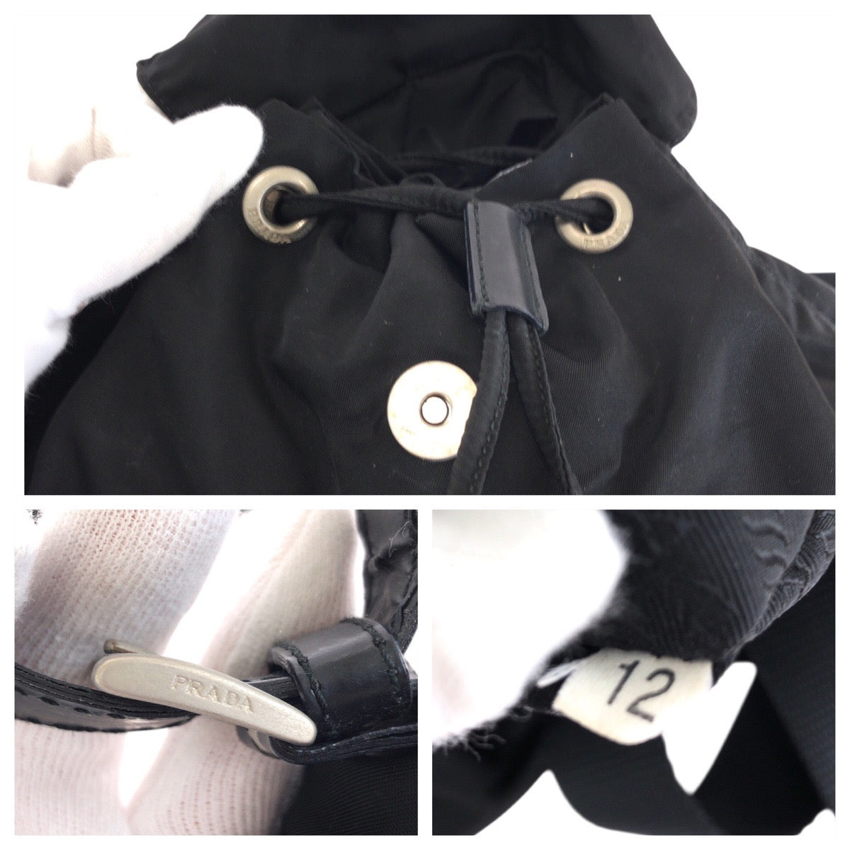 23110
PRADA プラダ テスート 三角ロゴプレート ブラック 黒 シルバー金具 ナイロン リュックサック バックパック レディース AB43