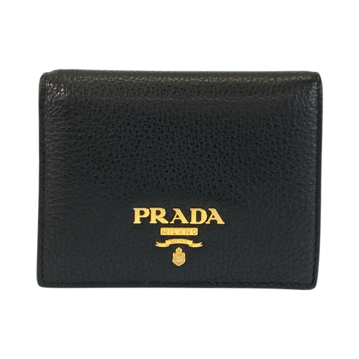 23112
PRADA プラダ ロゴ ブラック 黒 ゴールド金具 レザー 62E 折財布 コンパクトウォレット レディース AB30