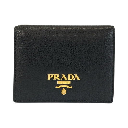 23112
PRADA プラダ ロゴ ブラック 黒 ゴールド金具 レザー 62E 折財布 コンパクトウォレット レディース AB30