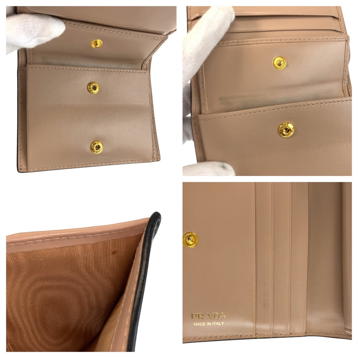 23112
PRADA プラダ ロゴ ブラック 黒 ゴールド金具 レザー 62E 折財布 コンパクトウォレット レディース AB30