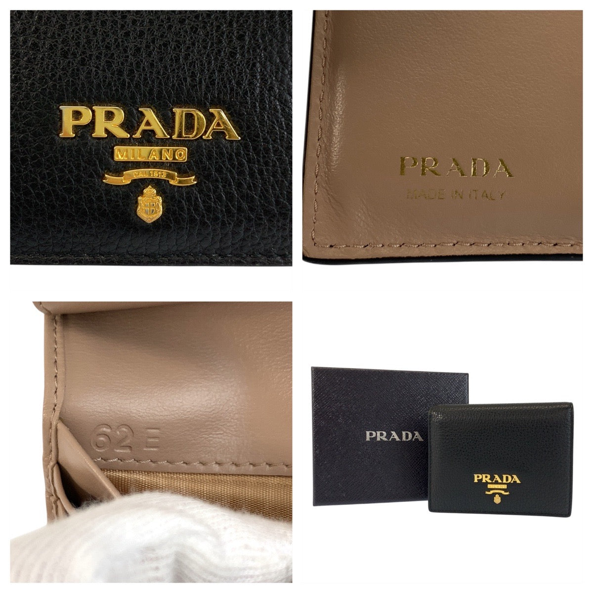 23112
PRADA プラダ ロゴ ブラック 黒 ゴールド金具 レザー 62E 折財布 コンパクトウォレット レディース AB30