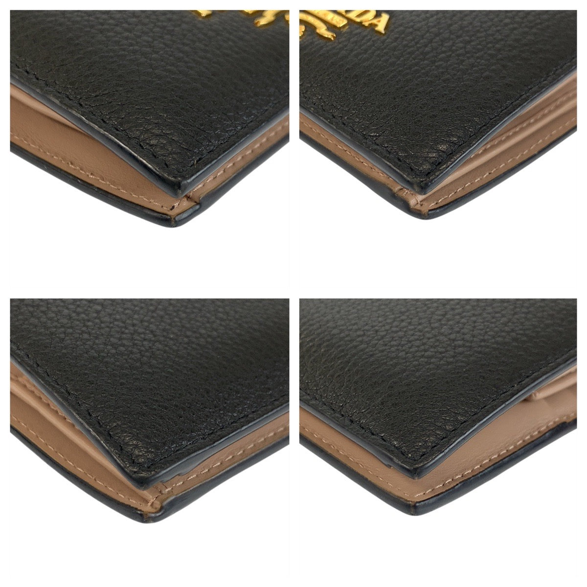 23112
PRADA プラダ ロゴ ブラック 黒 ゴールド金具 レザー 62E 折財布 コンパクトウォレット レディース AB30