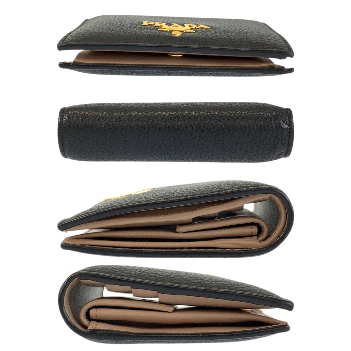 23112
PRADA プラダ ロゴ ブラック 黒 ゴールド金具 レザー 62E 折財布 コンパクトウォレット レディース AB30