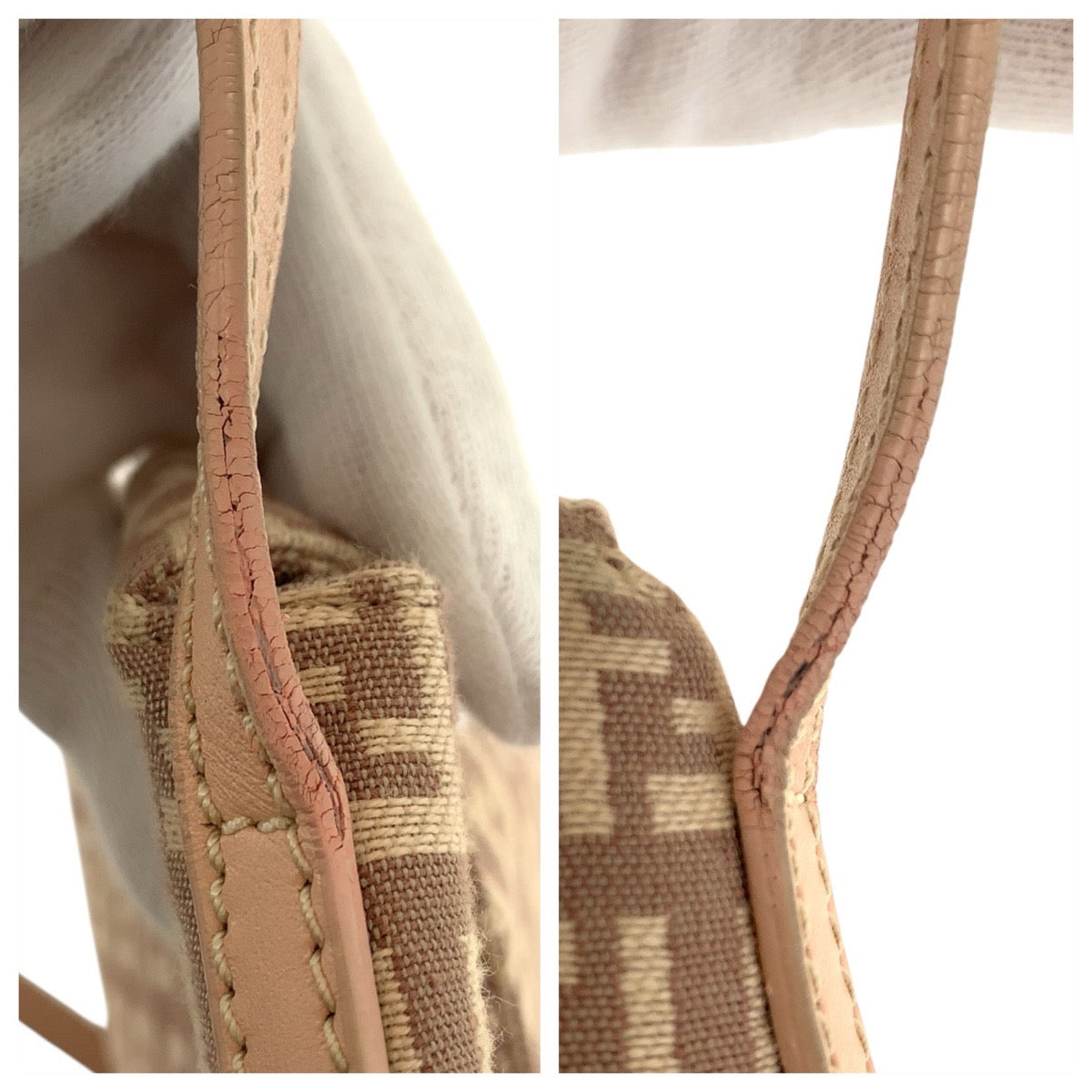 23116
FENDI フェンディ ズッキーノ ベージュ ベビーピンク ゴールド金具 キャンバス AC86201 ショルダーバッグ ポシェット レディース AB48