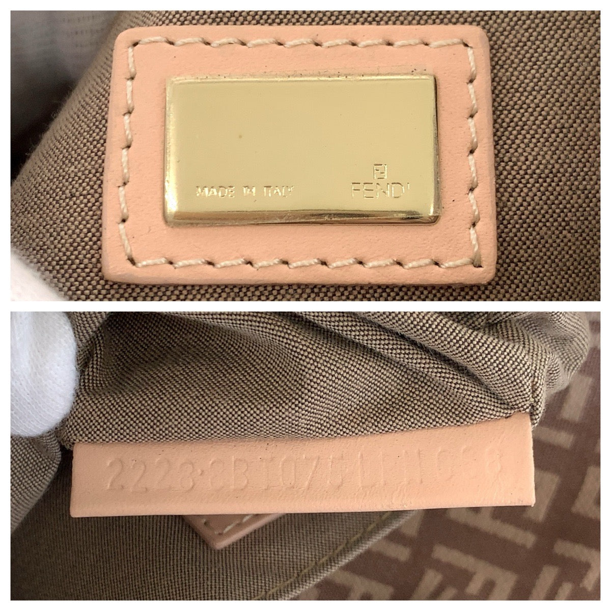 23116
FENDI フェンディ ズッキーノ ベージュ ベビーピンク ゴールド金具 キャンバス AC86201 ショルダーバッグ ポシェット レディース AB48