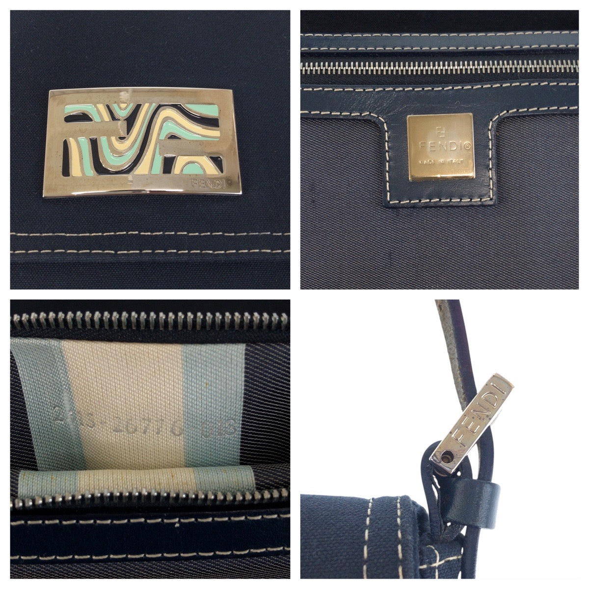 23117
FENDI フェンディ ヴィンテージ ネイビー シルバー金具 キャンバス / レザー 2415 26776 018 ハンドバッグ ショルダーバッグ レディース ABP75