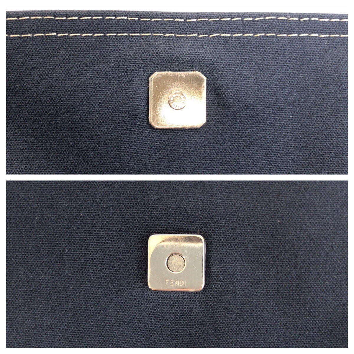 23117
FENDI フェンディ ヴィンテージ ネイビー シルバー金具 キャンバス / レザー 2415 26776 018 ハンドバッグ ショルダーバッグ レディース ABP75