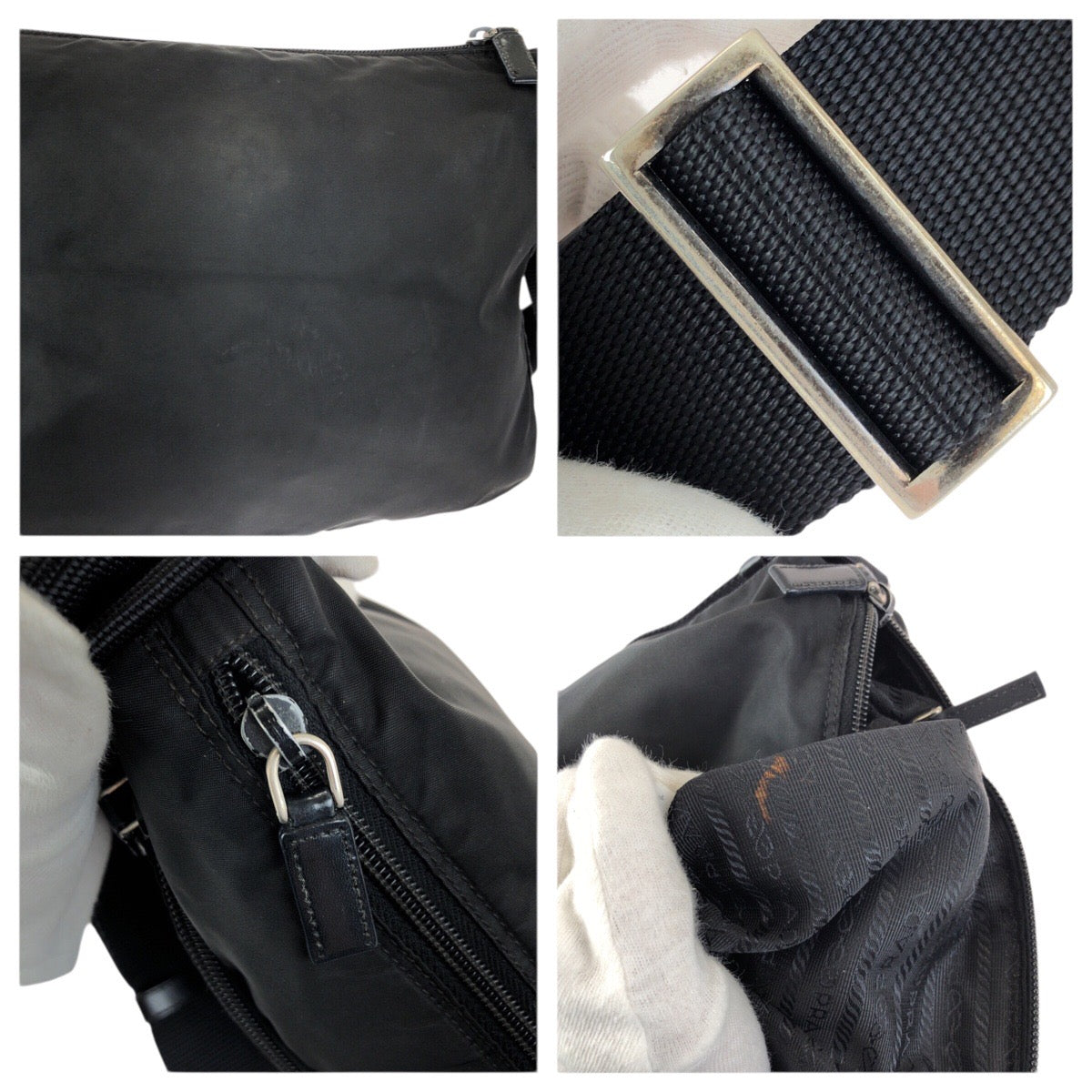 23119
PRADA プラダ テスート 三角ロゴプレート ブラック 黒 シルバー金具 ナイロン ショルダーバッグ メッセンジャーバッグ レディース ABP37