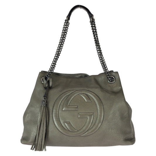 23121
GUCCI グッチ ソーホー タッセル グレー ガンメタ金具 レザー 308982 チェーンショルダーバッグ トートバッグ レディース AB64