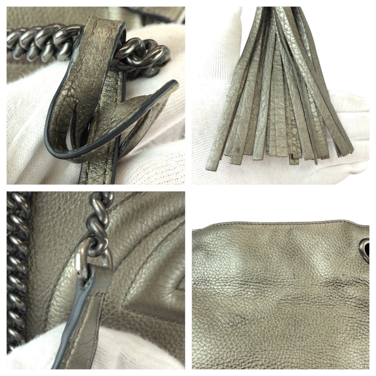 23121
GUCCI グッチ ソーホー タッセル グレー ガンメタ金具 レザー 308982 チェーンショルダーバッグ トートバッグ レディース AB64