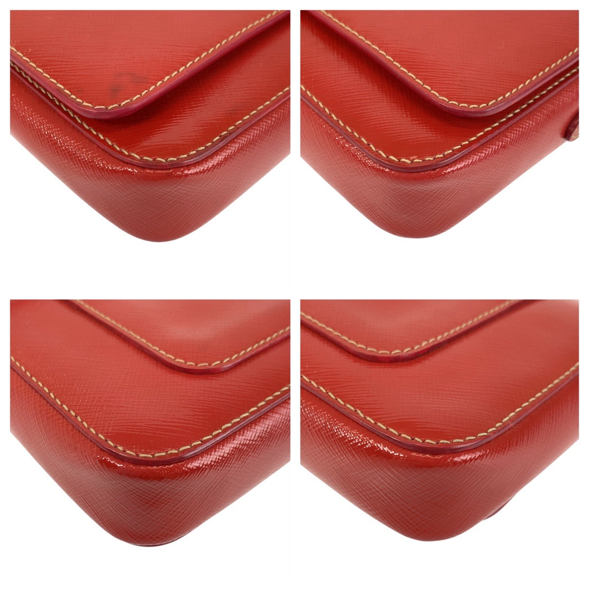 23123
PRADA プラダ サフィアーノ 三角ロゴプレート レッド ゴールド金具 レザー ショルダーバッグ ポシェット レディース AB20