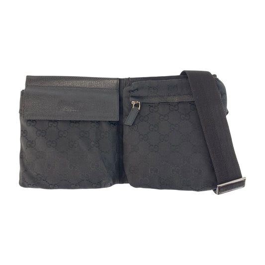 23126
GUCCI グッチ ブラック 黒 シルバー金具 GGキャンバス / レザー 28566 ボディバッグ ウエストポーチ 男女共用 メンズ AB42