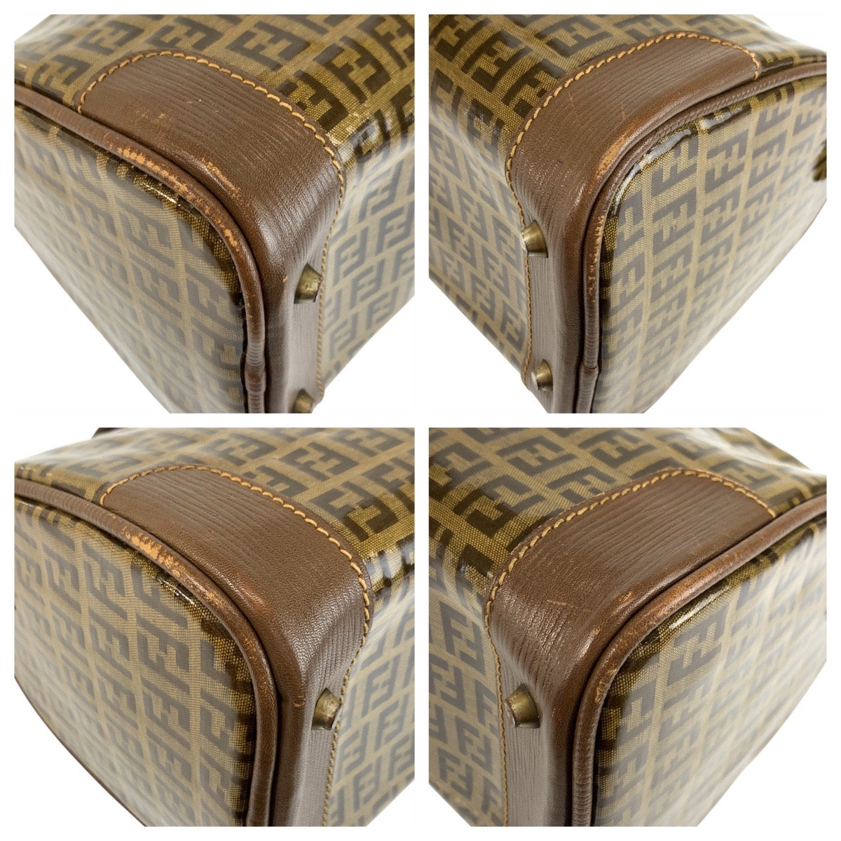 23128
FENDI フェンディ ズッカ ブラウン ゴールド金具 PVC / レザー ハンドバッグ ボストンバッグ レディース AB32