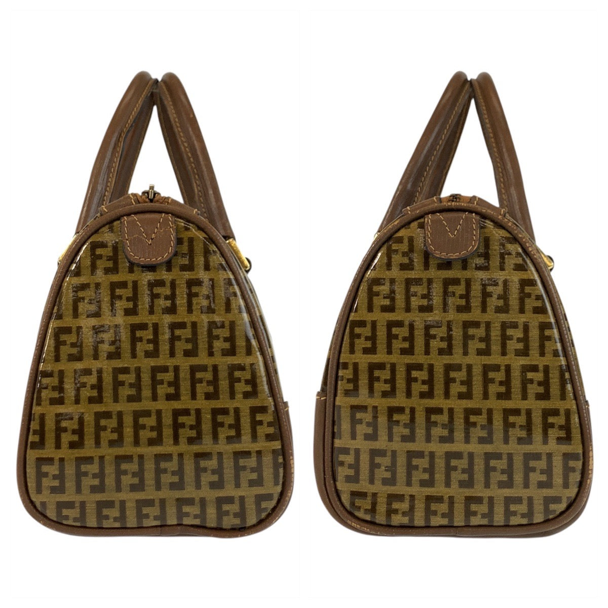 23128
FENDI フェンディ ズッカ ブラウン ゴールド金具 PVC / レザー ハンドバッグ ボストンバッグ レディース AB32