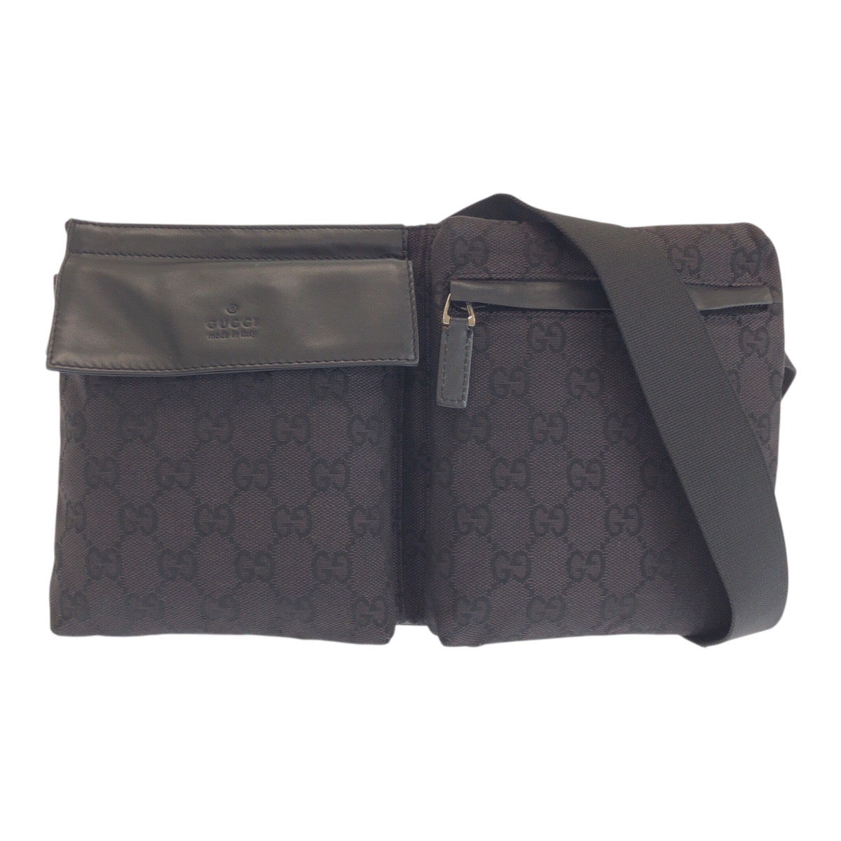 23138
GUCCI グッチ ブラック 黒 シルバー金具 GGキャンバス / レザー 018 1621 ボディバッグ バムバッグ ウエストポーチ メンズ ABP36