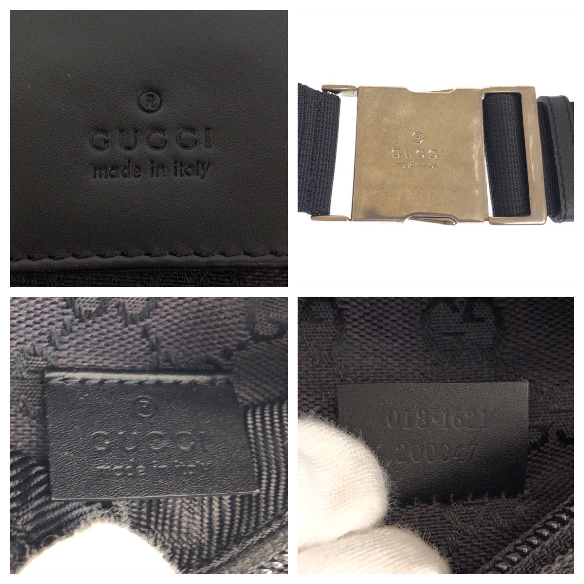 23138
GUCCI グッチ ブラック 黒 シルバー金具 GGキャンバス / レザー 018 1621 ボディバッグ バムバッグ ウエストポーチ メンズ ABP36
