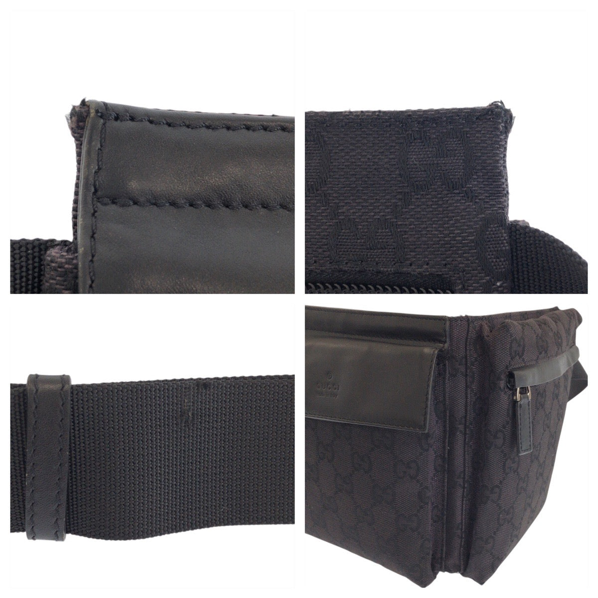 23138
GUCCI グッチ ブラック 黒 シルバー金具 GGキャンバス / レザー 018 1621 ボディバッグ バムバッグ ウエストポーチ メンズ ABP36