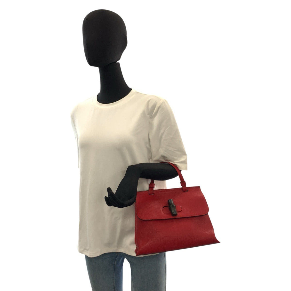 23139
GUCCI グッチ バンブー デイリー レッド ブラック レザー 370831 ハンドバッグ レディース ABP42