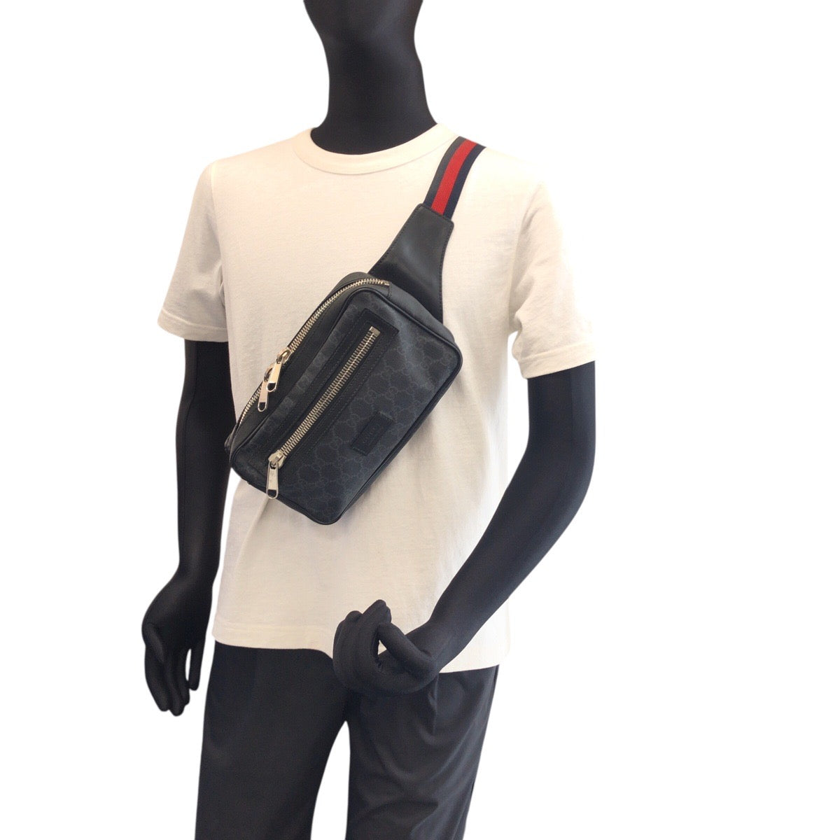 23141
GUCCI グッチ シェリーライン ブラック 黒 グレー シルバー金具 GGスプリームキャンバス / レザー 474293 ボディバッグ バムバッグ ショルダーバッグ ウエストポーチ メンズ AB58