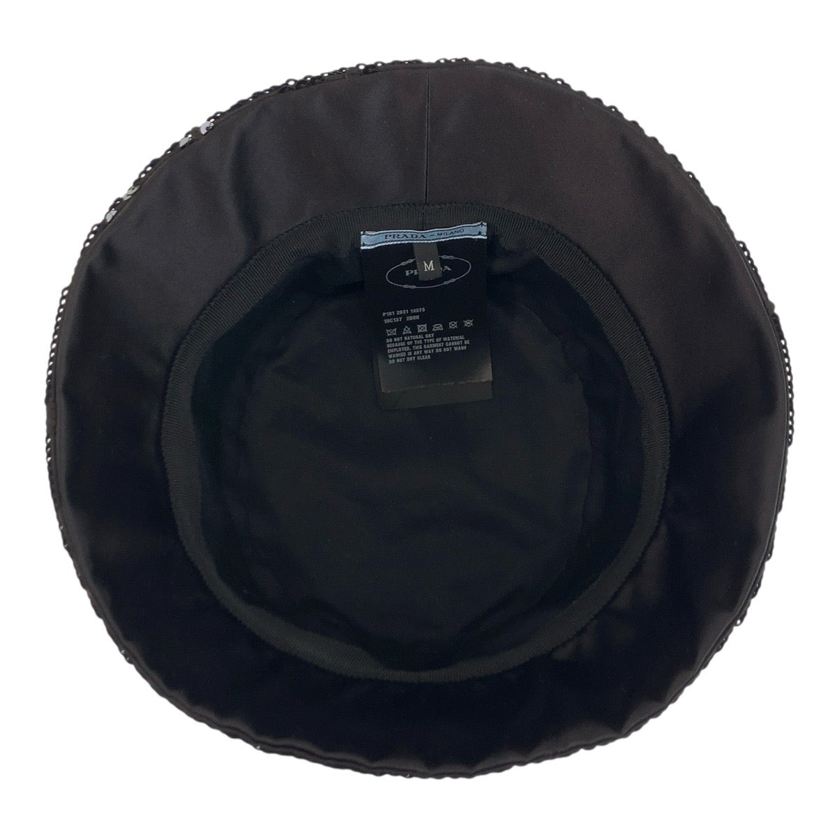 23143
PRADA プラダ ロゴ スパンコール ブラック 黒 コットン / シルク バケットハット 男女兼用 レディース A50