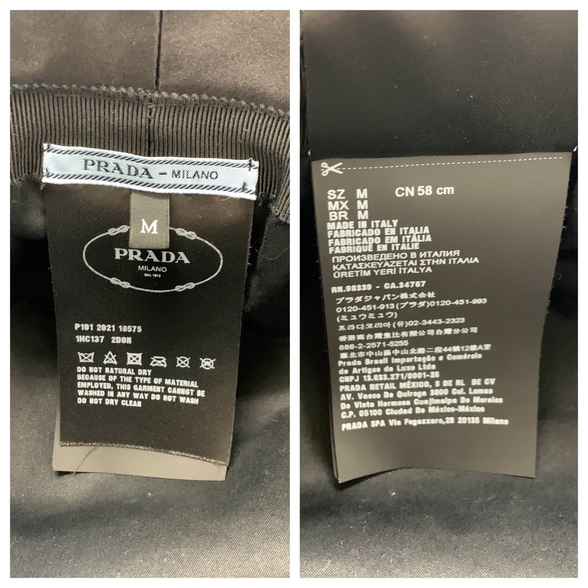 23143
PRADA プラダ ロゴ スパンコール ブラック 黒 コットン / シルク バケットハット 男女兼用 レディース A50