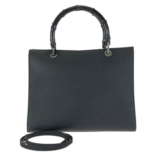 23150
GUCCI グッチ バンブー ブラック 黒 ガンメタ金具 レザー 002 1016 トートバッグ ショルダーバッグ 2way レディース AB40