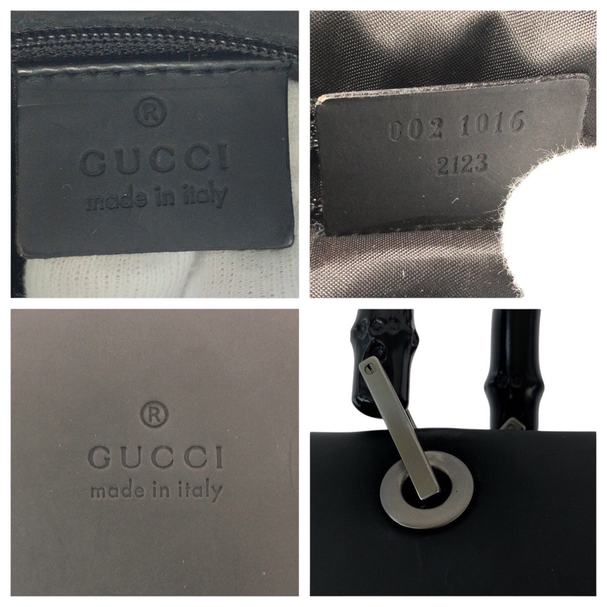 23150
GUCCI グッチ バンブー ブラック 黒 ガンメタ金具 レザー 002 1016 トートバッグ ショルダーバッグ 2way レディース AB40