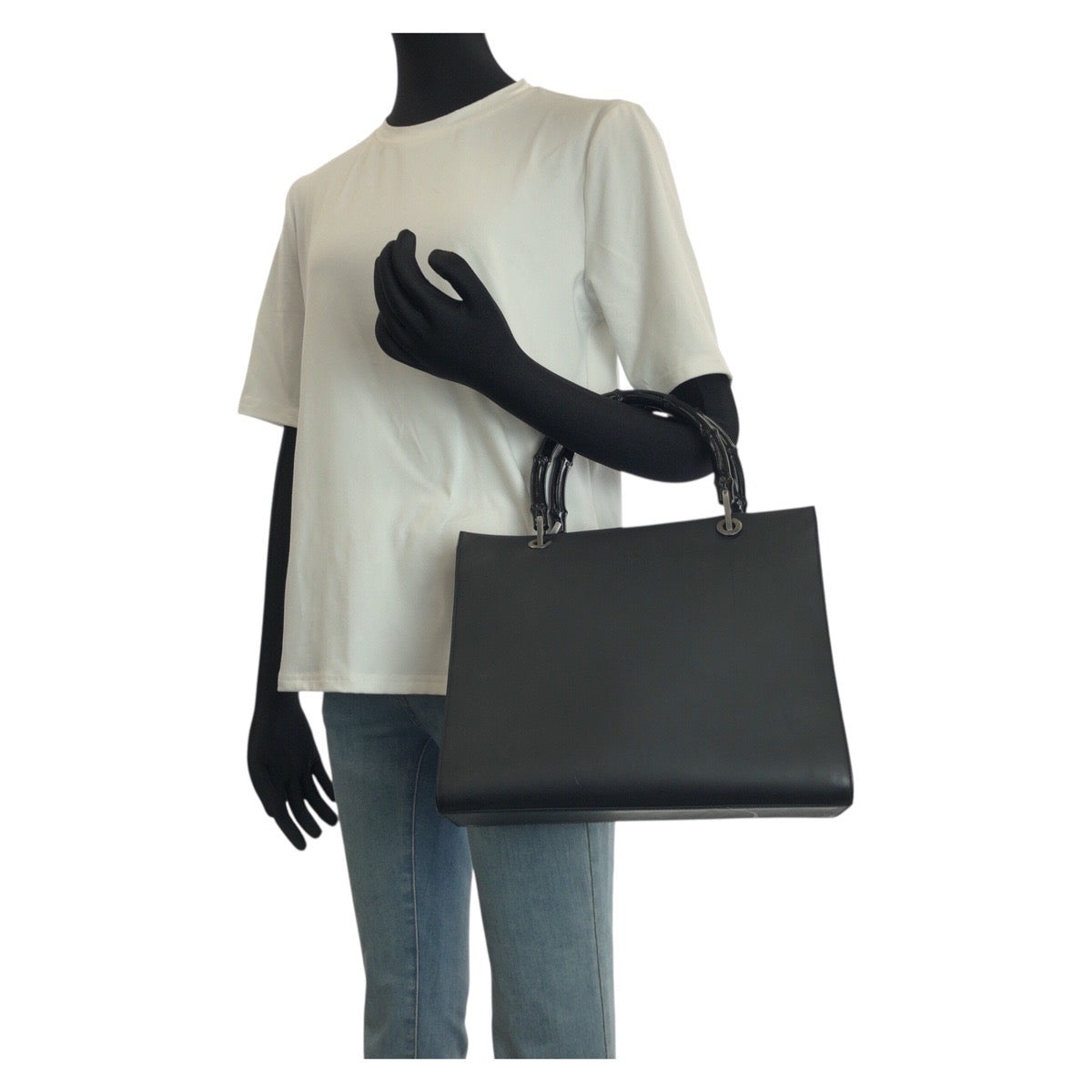 23150
GUCCI グッチ バンブー ブラック 黒 ガンメタ金具 レザー 002 1016 トートバッグ ショルダーバッグ 2way レディース AB40
