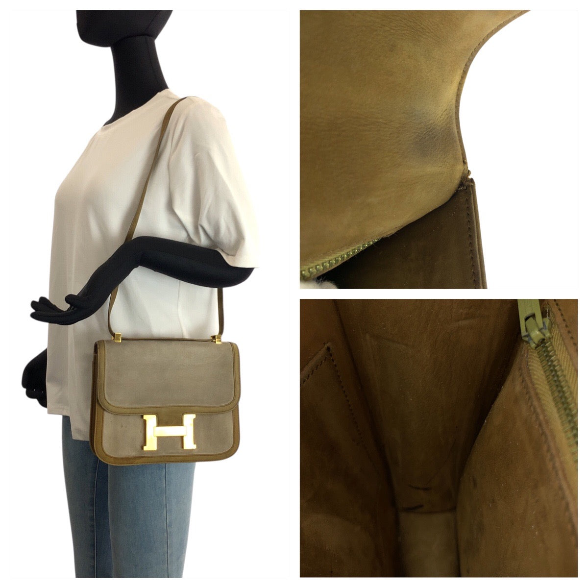 23152
HERMES エルメス ヴィンテージ コンスタンス23 ベージュ カーキ ゴールド金具 / ドブリス ショルダーバッグ ハンドバッグ ◯C刻印 レディース AB780