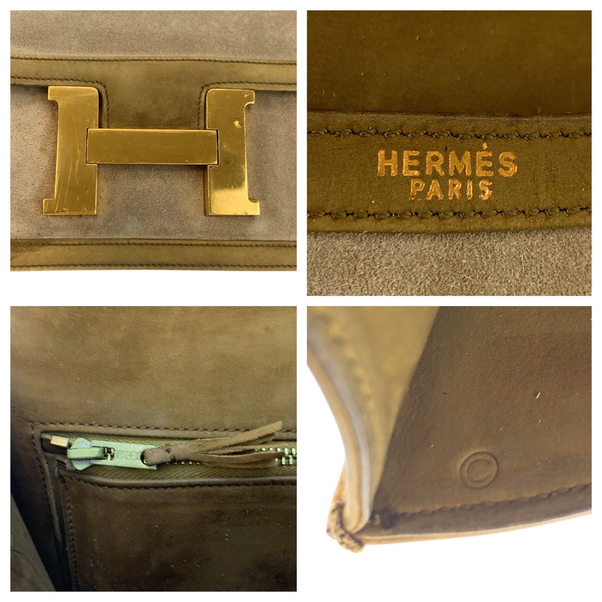 23152
HERMES エルメス ヴィンテージ コンスタンス23 ベージュ カーキ ゴールド金具 / ドブリス ショルダーバッグ ハンドバッグ ◯C刻印 レディース AB780