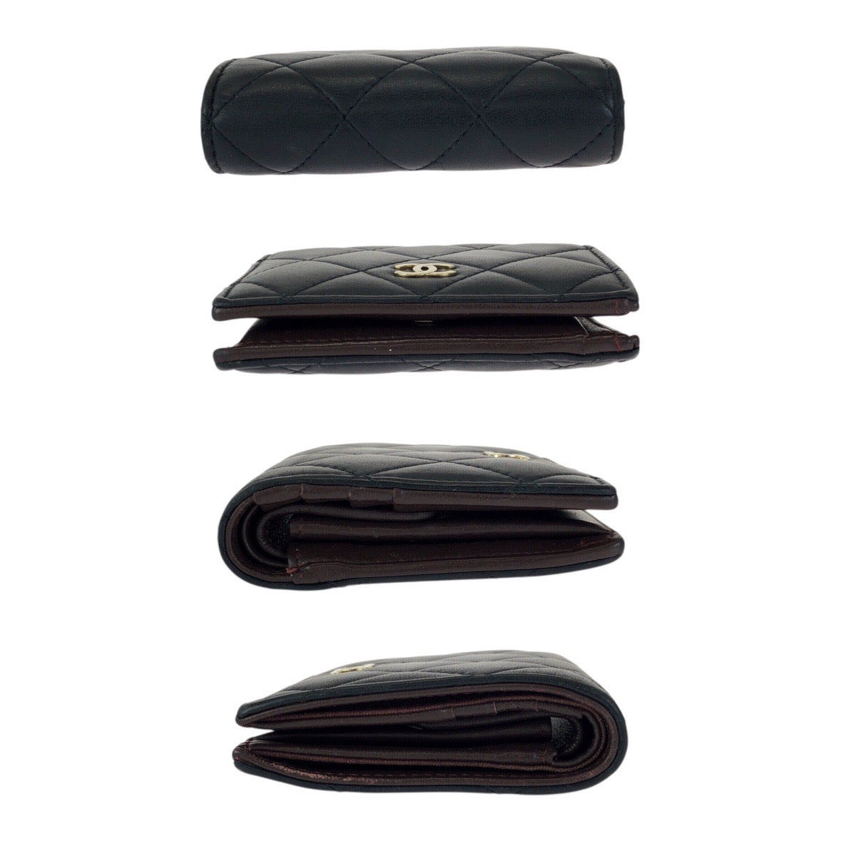 23154
CHANEL シャネル マトラッセ ココマーク ブラック 黒 ゴールド金具 ラムスキン 折財布 コンパクトウォレット レディース ABP66