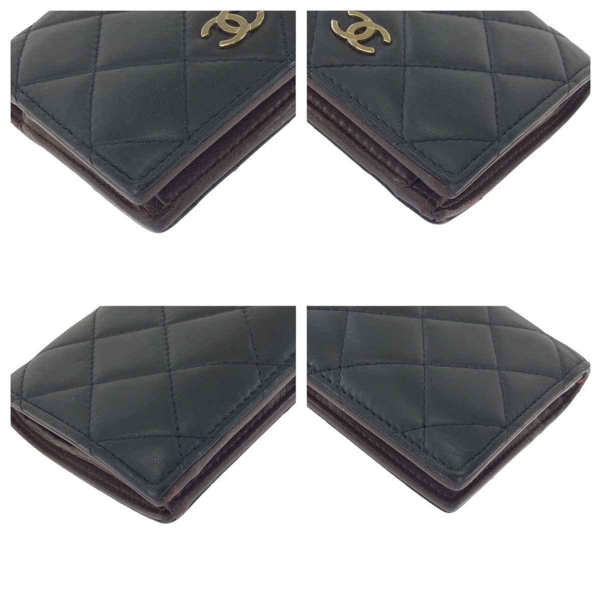 23154
CHANEL シャネル マトラッセ ココマーク ブラック 黒 ゴールド金具 ラムスキン 折財布 コンパクトウォレット レディース ABP66