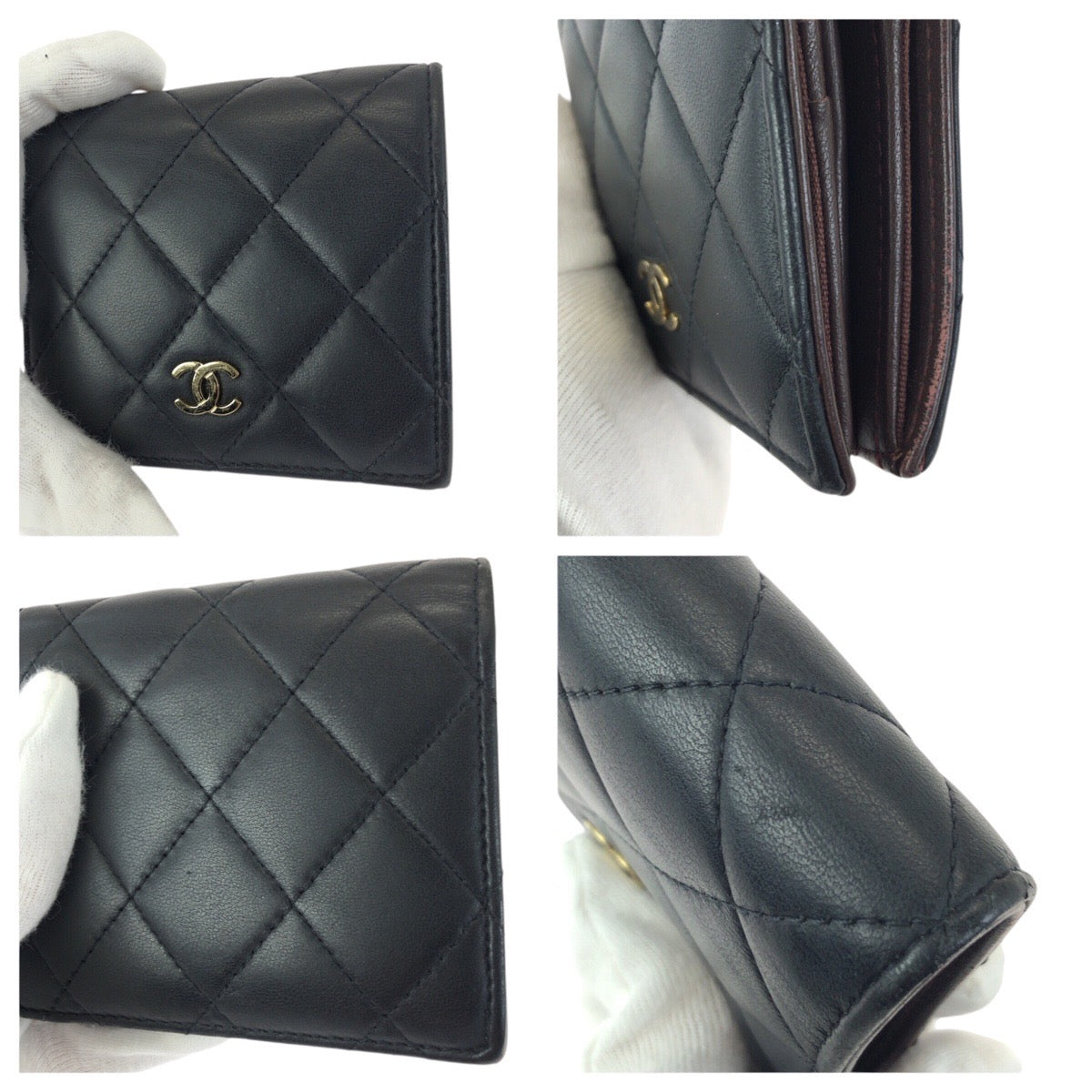 23154
CHANEL シャネル マトラッセ ココマーク ブラック 黒 ゴールド金具 ラムスキン 折財布 コンパクトウォレット レディース ABP66