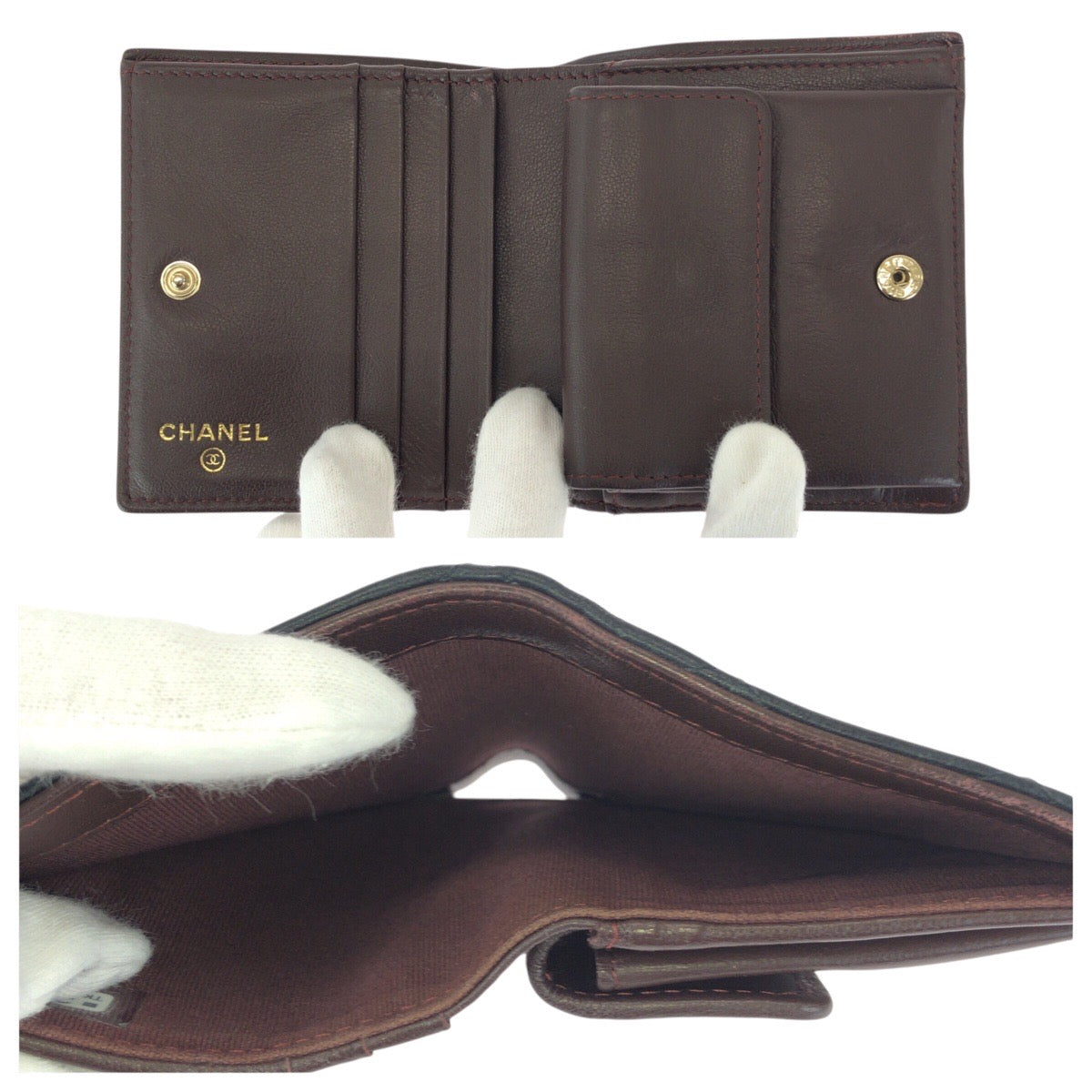 23154
CHANEL シャネル マトラッセ ココマーク ブラック 黒 ゴールド金具 ラムスキン 折財布 コンパクトウォレット レディース ABP66