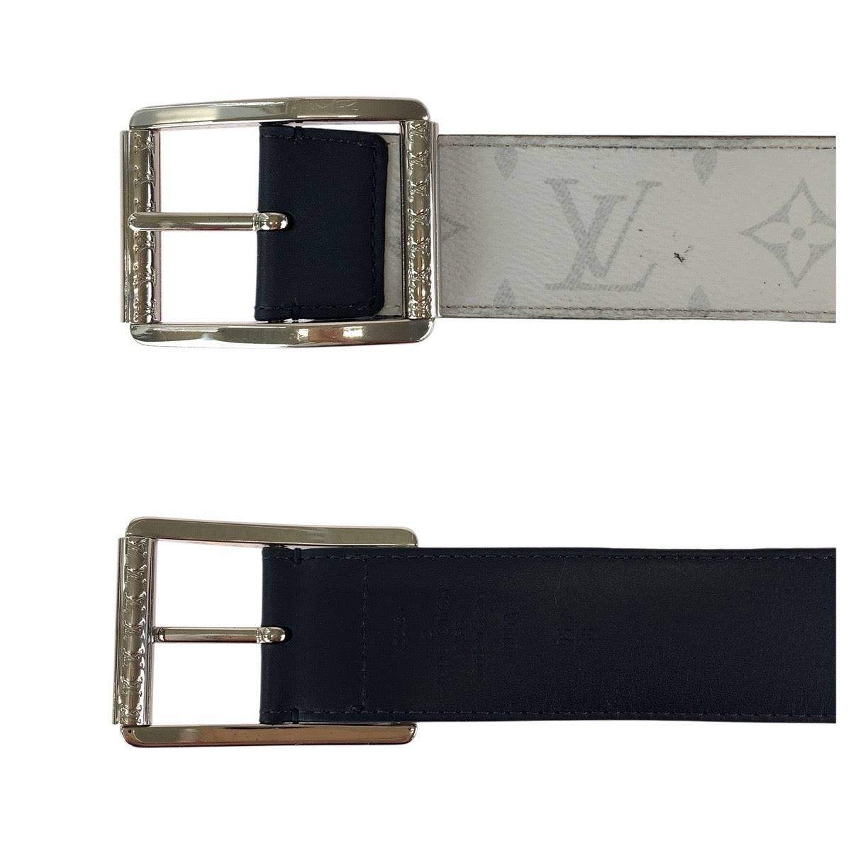 23159
LOUIS VUITTON ルイヴィトン モノグラム サンチュールリ ヴェルソ 95cm/38インチ ホワイト ブラック シルバー金具 PVC M0003 ベルト メンズ AB28