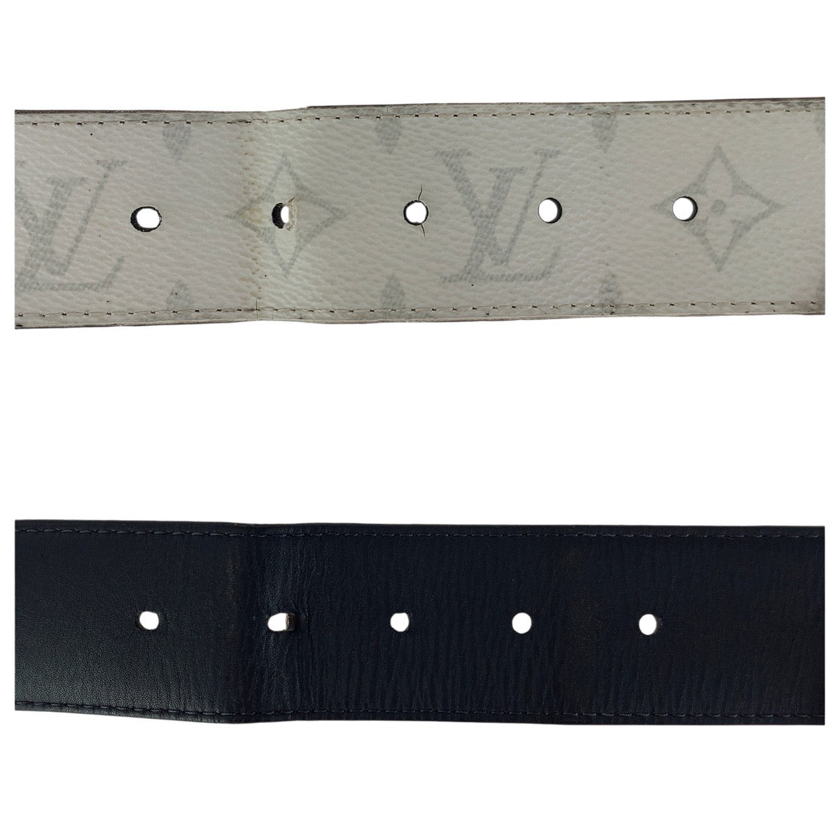 23159
LOUIS VUITTON ルイヴィトン モノグラム サンチュールリ ヴェルソ 95cm/38インチ ホワイト ブラック シルバー金具 PVC M0003 ベルト メンズ AB28