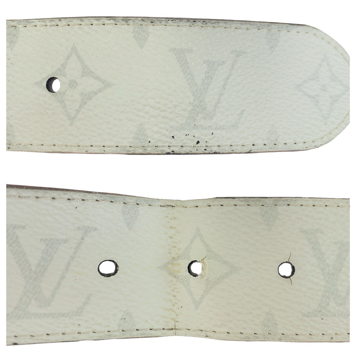23159
LOUIS VUITTON ルイヴィトン モノグラム サンチュールリ ヴェルソ 95cm/38インチ ホワイト ブラック シルバー金具 PVC M0003 ベルト メンズ AB28