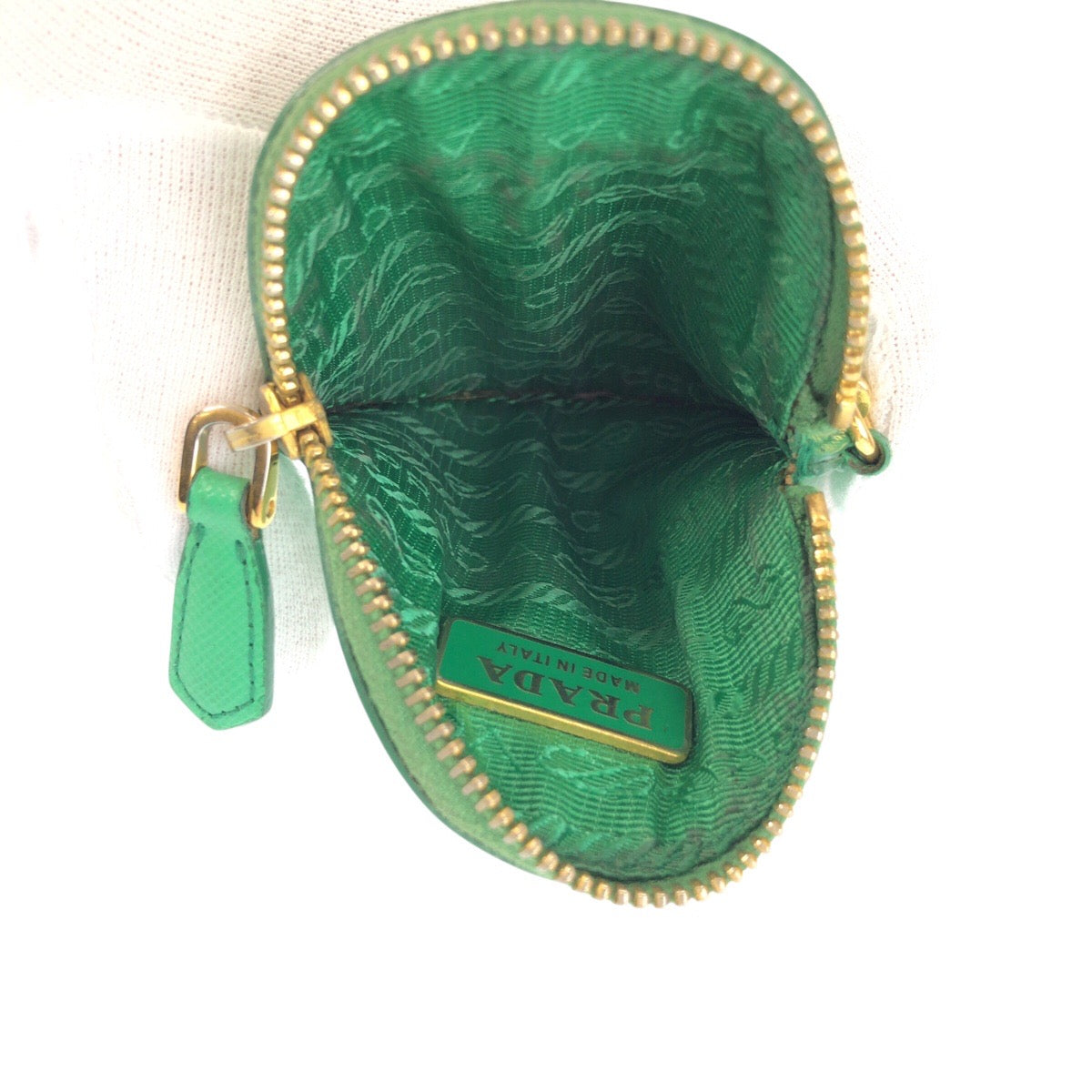 23162
PRADA プラダ サフィアーノ グリーン ゴールド金具 レザー コインケース 小銭入れ レディース ABP14