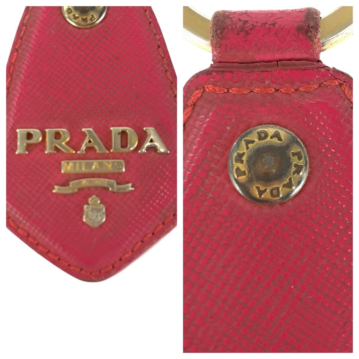 23163
PRADA プラダ サフィアーノ ピンク シルバー金具 レザー キーホルダー バッグチャーム レディース AB5