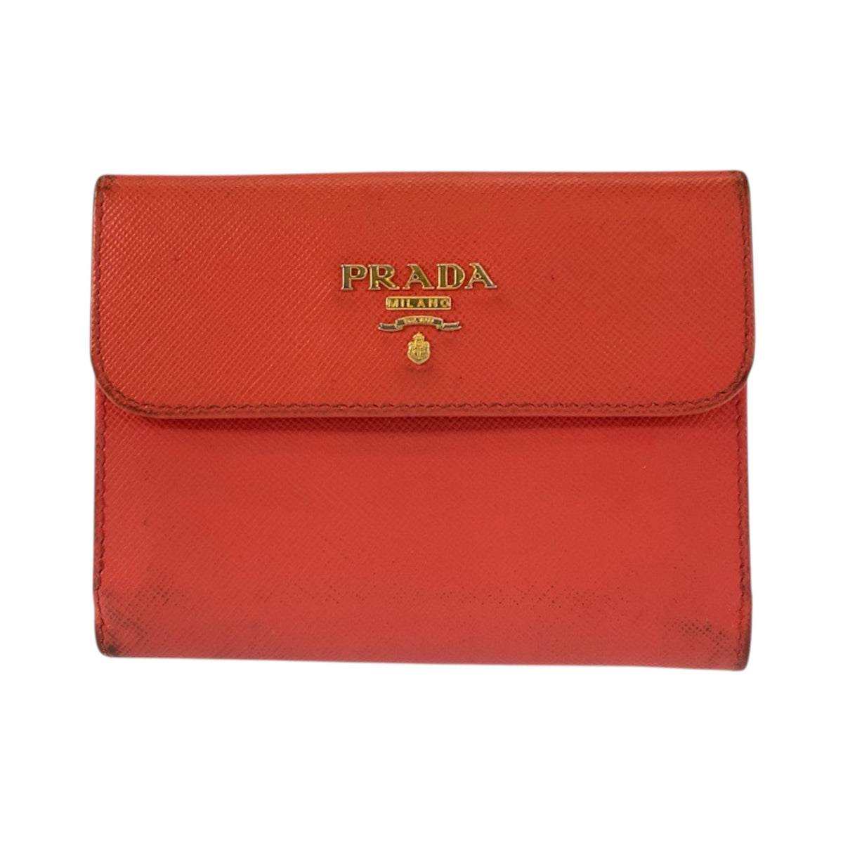 23164
PRADA プラダ ロゴ オレンジ ゴールド金具 レザー 折財布 コンパクトウォレット レディース AB14